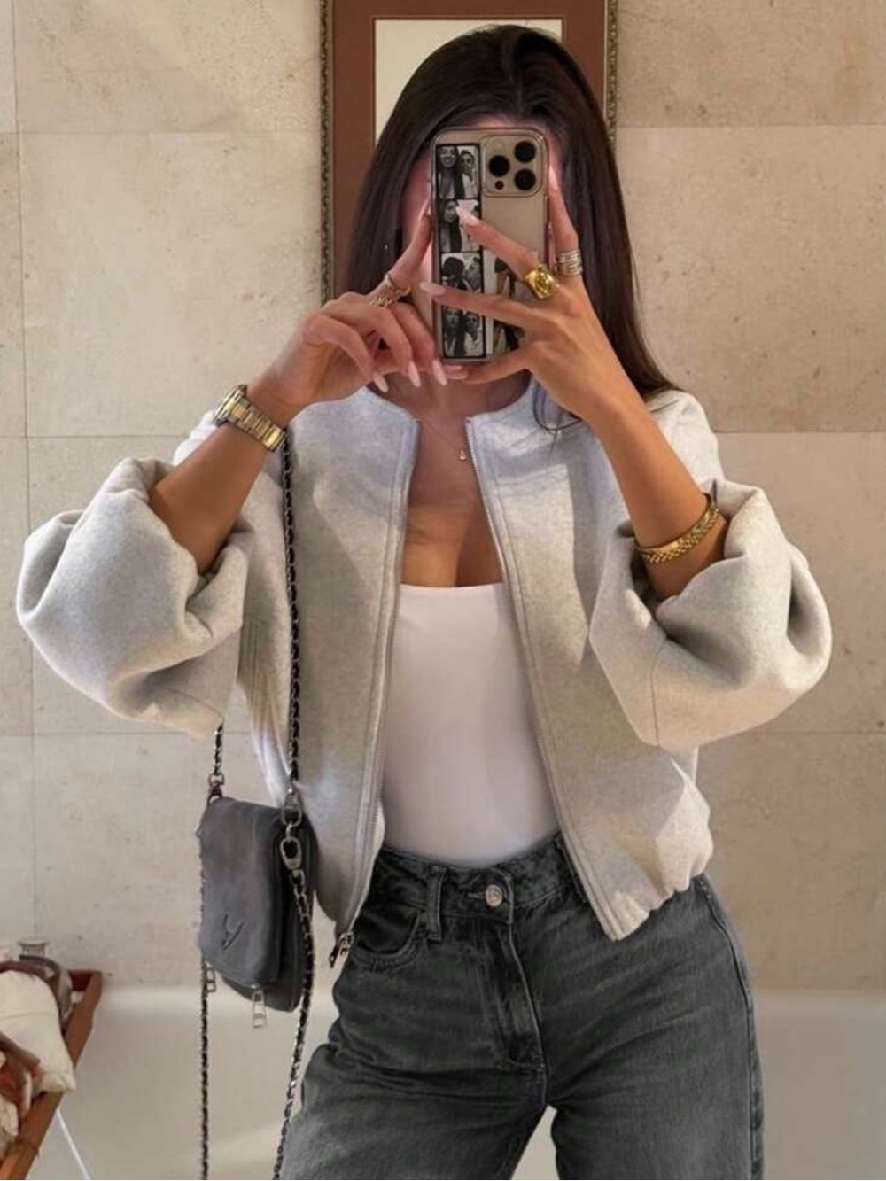 Simple Versatile Daily Solid Color Zip-Up Short Jacket With Pockets, Soft Zip-Up